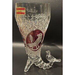 7" HOFBAUER Byrdes Collection The Ruby Cornucopia Vase Red Cut To Clear Crystal